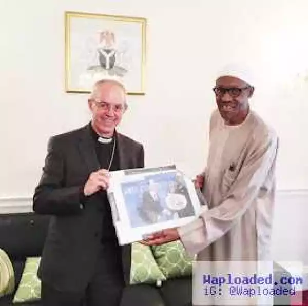 Closeup photo of the portrait Archbishop of Canterbury gave Pres. Buhari in the UK